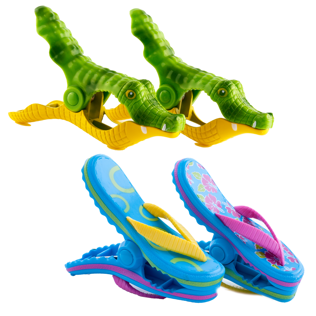 Beach Towel Clips - Pink Flowers & Alligators Boca Clip®