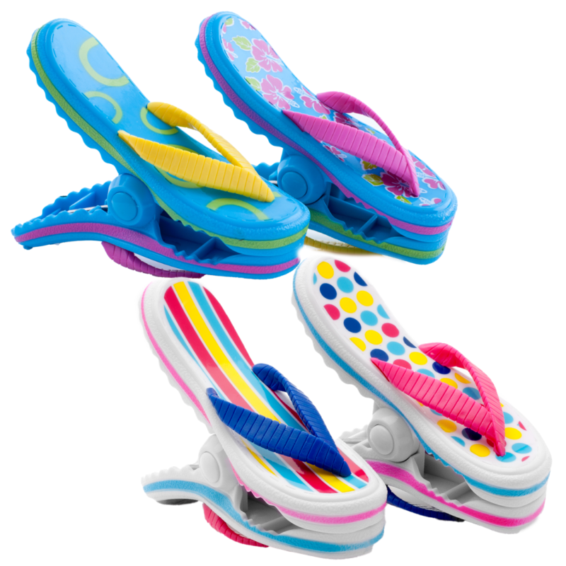 Beach Towel Clips - Pink Stripes & Pink Flowers Flip Flops Boca Clip®