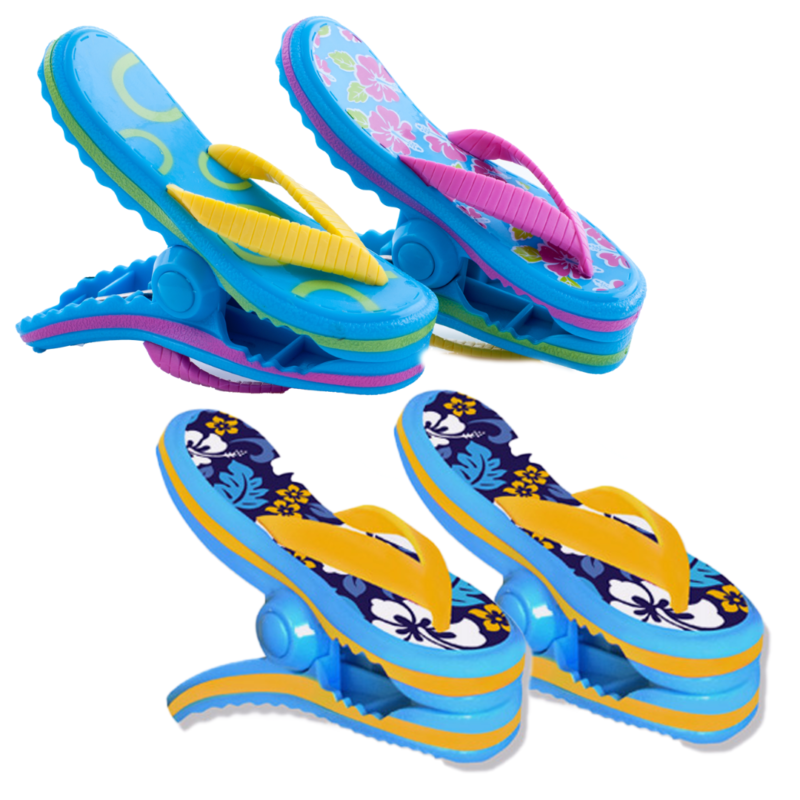 Beach Towel Clips - Pink Flowers & Blue Flowers Flip Flops Boca Clip®