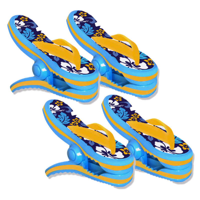 Beach Towel Clips - Blue Flowers Flip Flops Boca Clip®