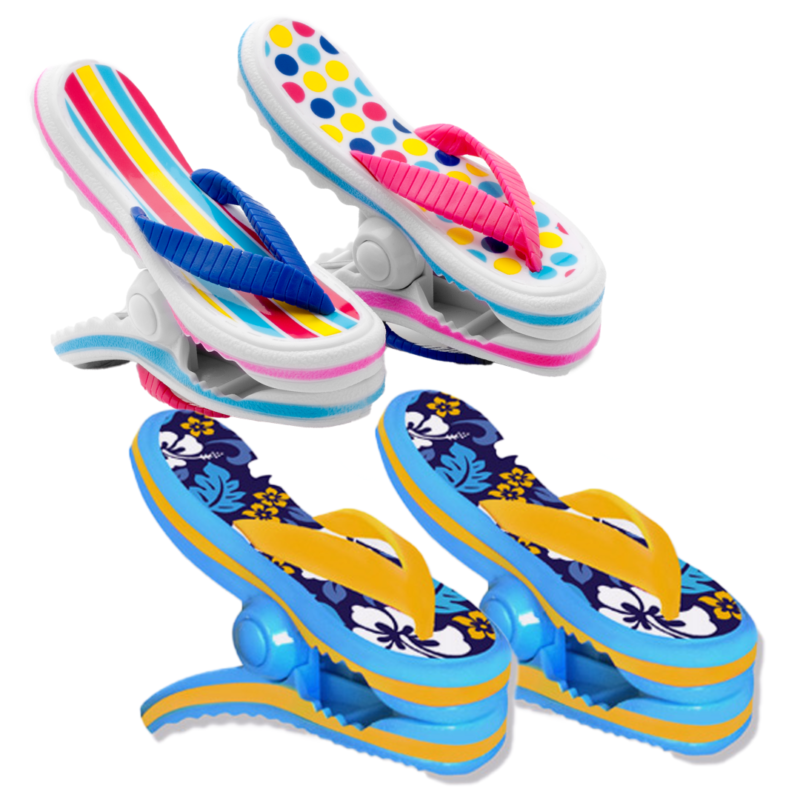 Beach Towel Clips - Pink Stripes & Blue Flowers Flip Flops Boca Clip®