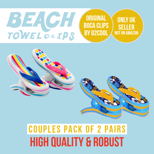 Special Offer 2 Pack - Pink Stripes & Blue Flowers BOCA Beach Towel Clips