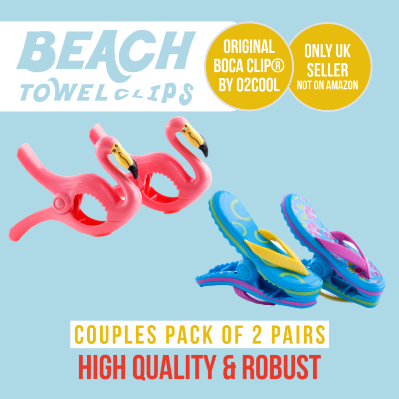Beach Towel Clips - Flamingos and Pink Flowers Flip Flops Boca Clip®