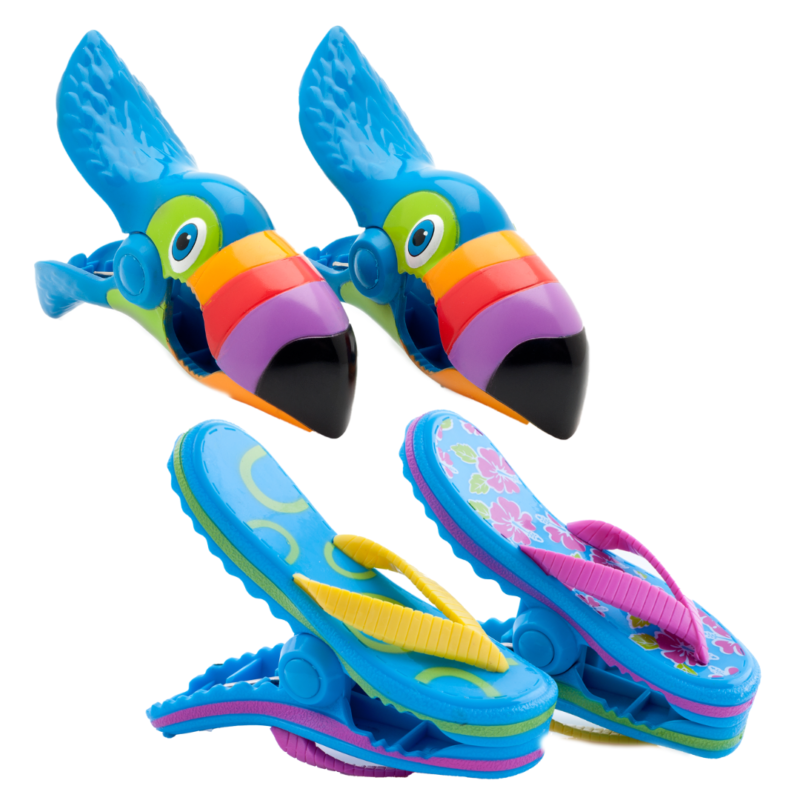 Beach Towel Clips - Toucans and Pink Flowers Flip Flops Boca Clip®