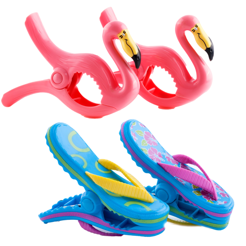 Beach Towel Clips - Flamingos and Pink Flowers Flip Flops Boca Clip®