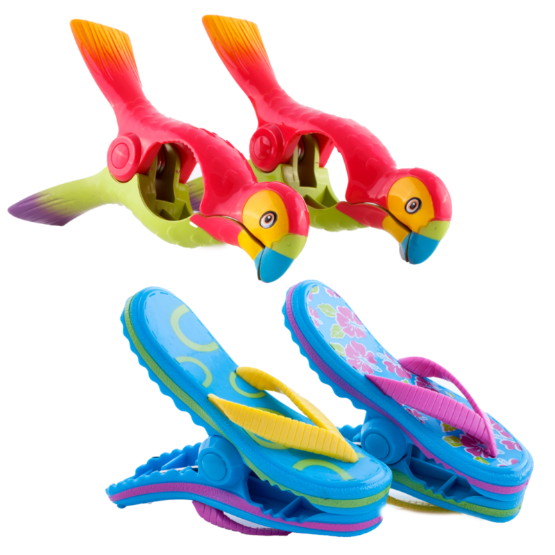 Beach Towel Clips - Parrots and Pink Flowers Flip Flops Boca Clip®