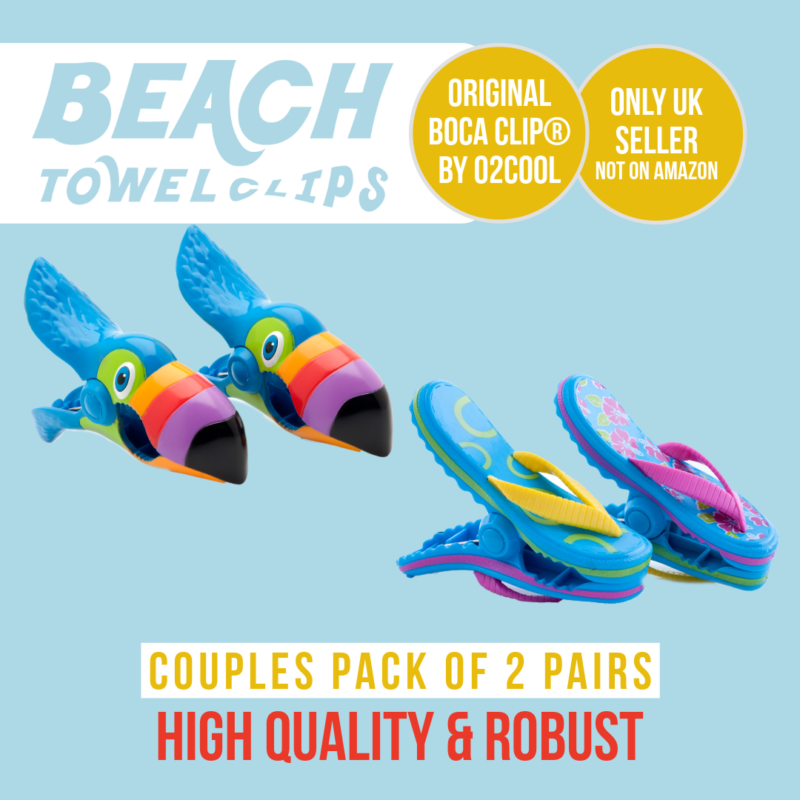 Beach Towel Clips - Toucans and Pink Flowers Flip Flops Boca Clip®