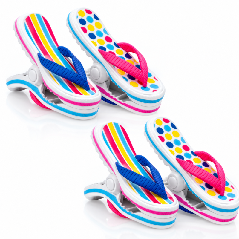 Beach Towel Clips - Pink Stripes Flip Flops Boca Clip®